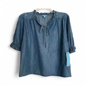 NWT Draper James Denim Ruffle Blouse Size Small